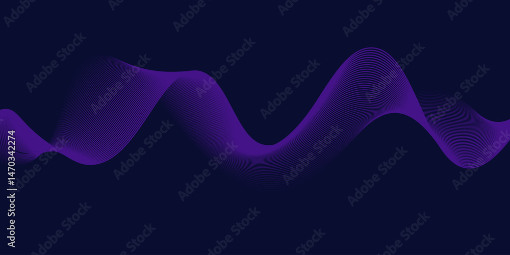 Poster abstract glowing wave lines on dark blue background. dynamic wave pattern. modern flowing wavy lines