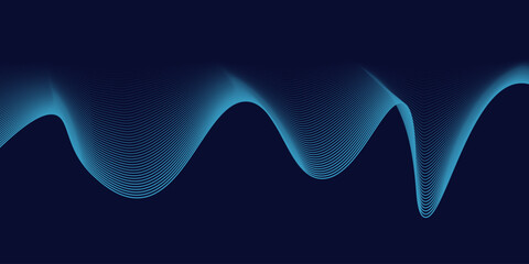 Abstract glowing wave lines on dark blue background. Dynamic wave pattern. Modern flowing wavy lines. Futuristic technology concep