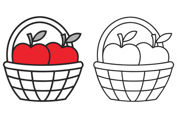 Two baskets display one in color and one in black and white with red apples