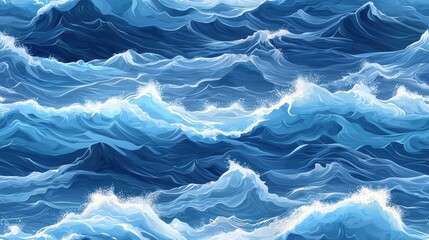 Obraz premium Majestic blue ocean with surging waves creating a dynamic seascape under bright sunlight