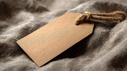 Blank Wooden Tag on Linen Fabric Rustic, Handmade Gift Tag Mockup