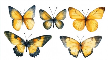 Beautiful Butterflies Watercolor Painting Set Illustration