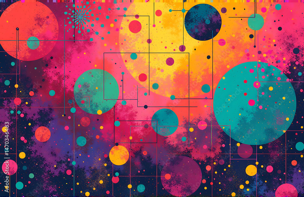 Aufkleber vibrant generative ai creates dynamic colorful collage background diverse textures shapes reminiscent grunge