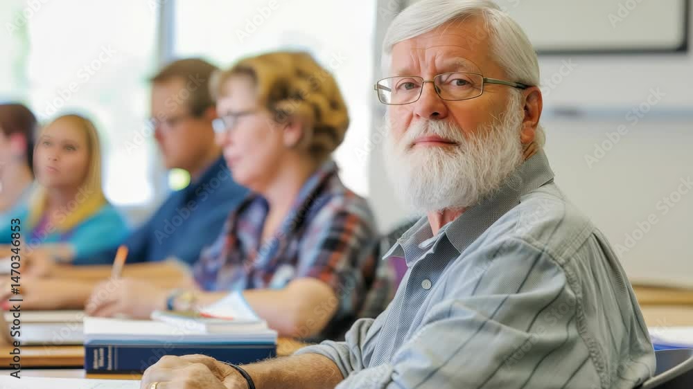 Aufkleber A diverse group attentively listens during a lecture or presentation, poised with books and eager expressions, capturing an atmosphere of learning and engagement in an educational setting.