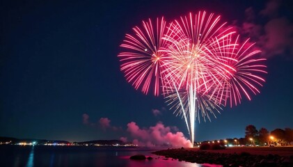 Vibrant firework display exploding in a night sky, celebrating a triumphant victory , celebration, sparkle, awesome