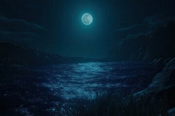Fototapeta premium Night landscape with moonlit water