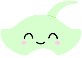 Cute Green Cartoon Stingray with a Sweet Smile and Rosy Cheeks, a Charming Illustration Ideal for Children's Books, Marine Life Education, and Cute Aquatic Designs