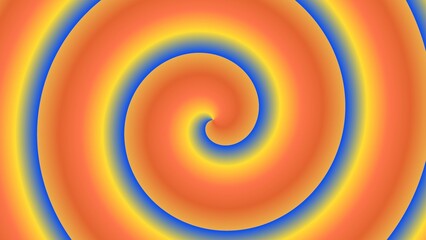An orange, yellow, and blue hypnotic spiral