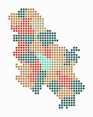 Fototapeta premium Serbia dotted map. Digital style map of the country on white background. Serbia shape with square dots. Colored dots style. Large size squares. Amazing vector illustration.