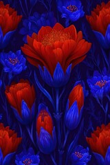 Seamless pattern of tropical leaves and flowers