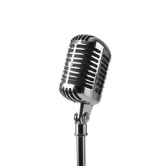 Fototapeta premium Vintage-microphone-retro-studio-audio-recording-equipment-silver-isolated-background