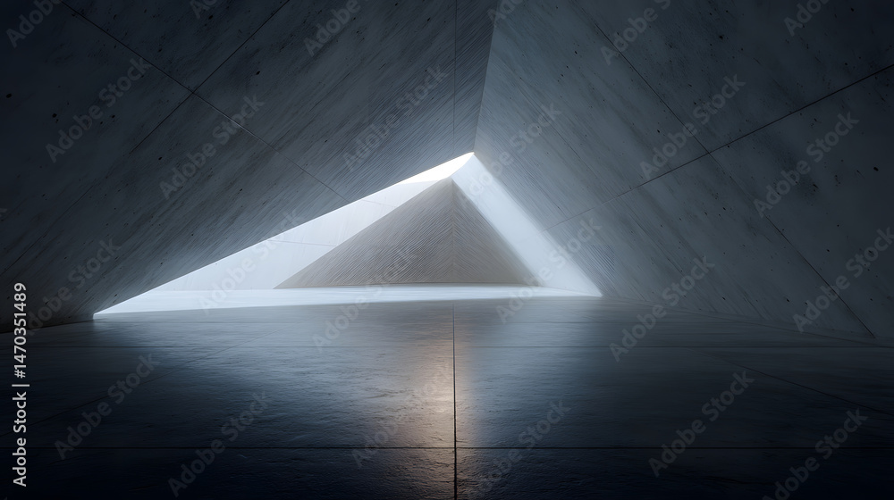 Poster abstract concrete architecture glowing triangular interior design