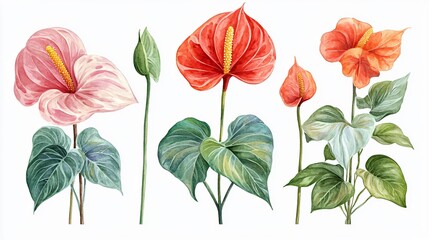 Naklejka premium Exotic Anthurium Hibiscus Flowers Bouquet for Floral Decoration