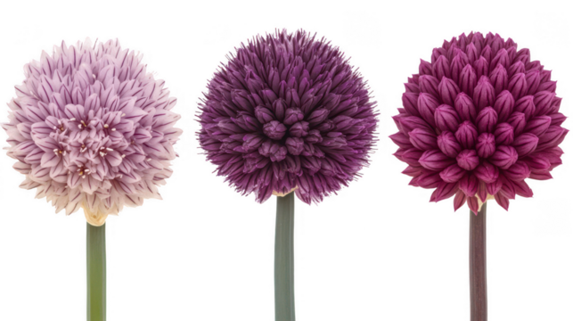 Three Allium Flowers Blossom with Various Color PNG transparent background
