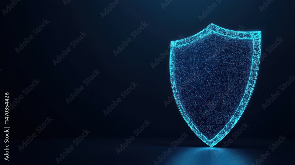 Poster an abstract digital shield glows brightly against a dark backdrop
