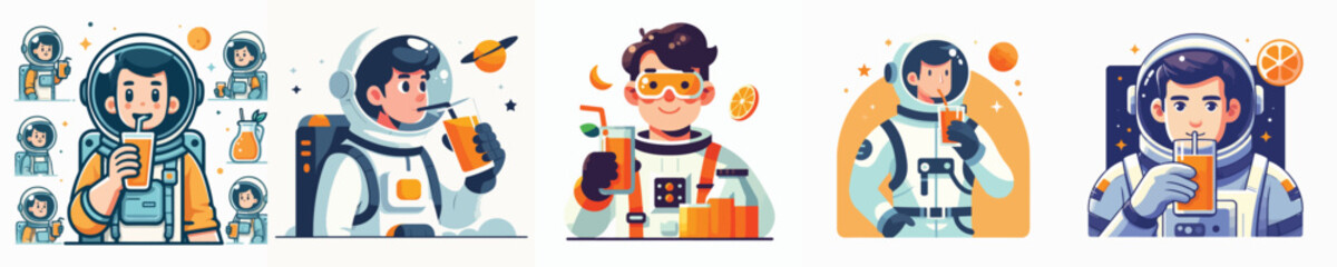 astronaut character vector drinking orange juice