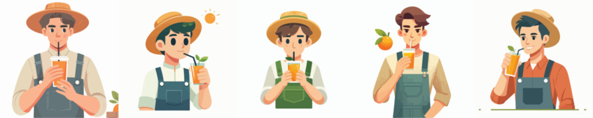 farmer character vector drinking orange juice