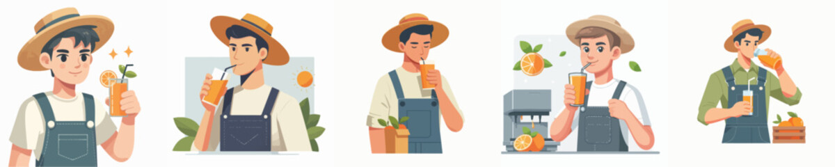 farmer character vector drinking orange juice