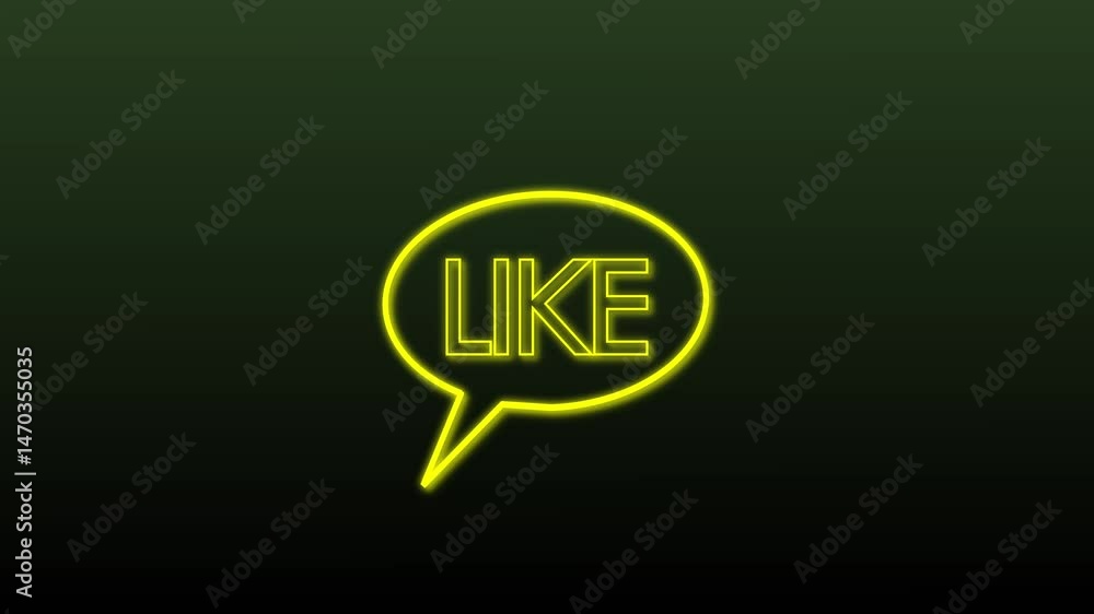 Poster glowing neon line like in speech bubble icon isolated on black background. counter notification icon