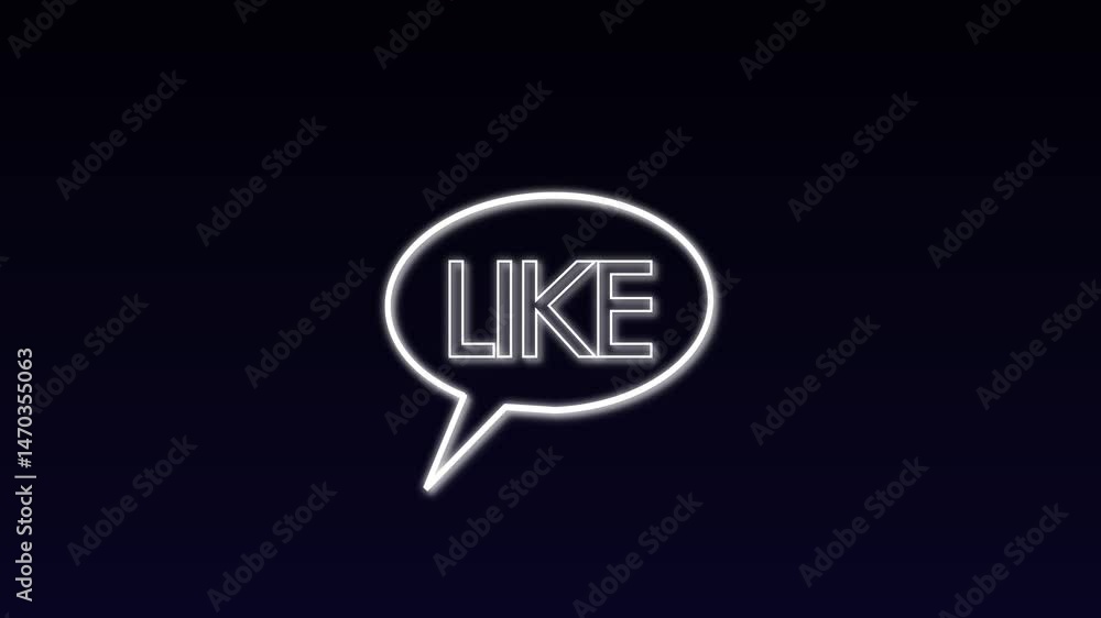 Poster glowing neon line like in speech bubble icon isolated on black background. counter notification icon