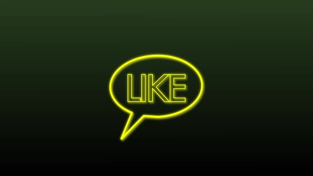 Glowing neon line Like in speech bubble icon isolated on black background. Counter Notification Icon. Follower Insta. 4K Video motion graphic animation