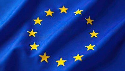 Close-up shot of the European Union flag, showing the twelve gold stars on a blue background , EU flag, sovereignty