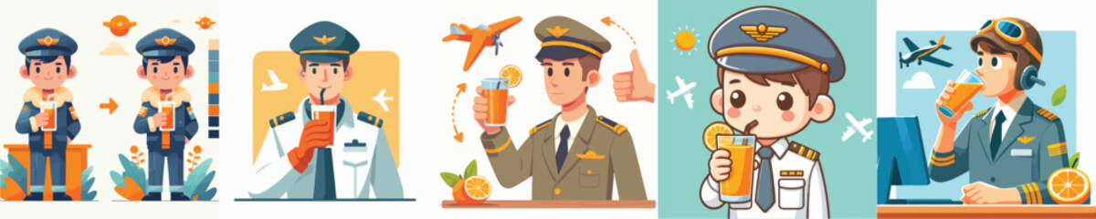 pilot character vector drinking orange juice