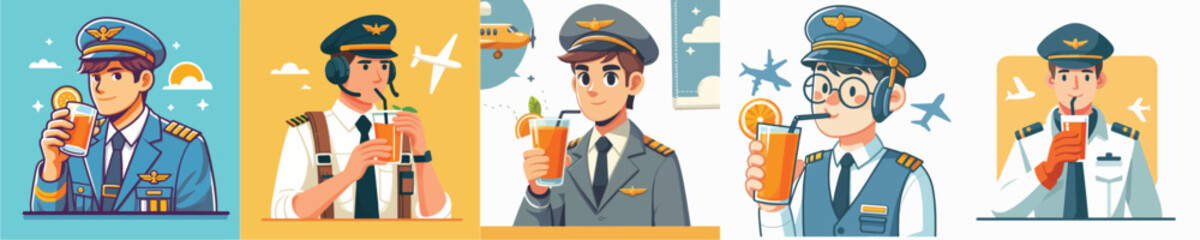pilot character vector drinking orange juice