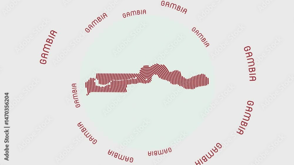 Poster gambia shape with dynamic circles visual effect. animation of gambia logo appearing from rotating ri