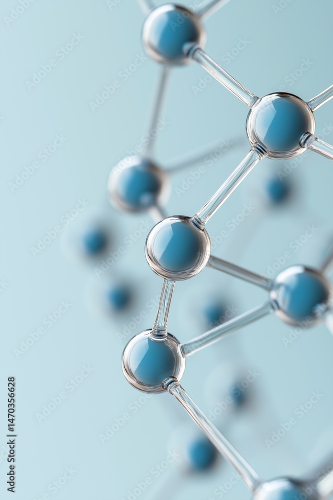 Poster a close up of a blue molecule with a clear center. the molecule is surrounded by other molecules, cr