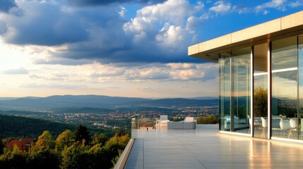 Obraz premium Modern penthouse with expansive mountain views.