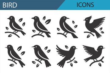Nature and Wildlife Bird Icons Featuring Different Poses
