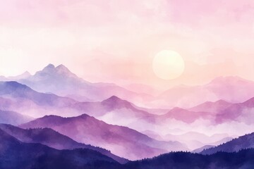 Fototapeta premium Misty mountain range at dawn, soft pastel colors