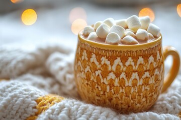 Warm Mug of Rich Hot Cocoa Topped With Fluffy Marshmallows Set Against a Cozy, Festive Background During Winter Evenings