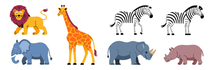 Fototapeta premium Vector icons of animals in minimalistic style with transparent background – Suitable for logo creation, web design, or modern digital projects.