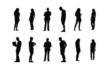  Black silhouette people set. Highly detailed people. Unrecognizable portraits of women and men. Vector illustration eps 10