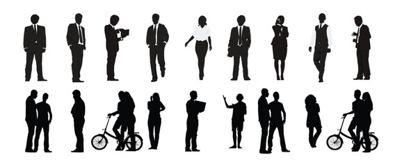  Black silhouette people set. Highly detailed people. Unrecognizable portraits of women and men. Vector illustration eps 10