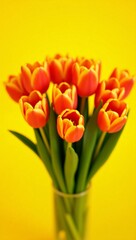 ibrant Orange Tulip Bouquet Against Bright Yellow Background