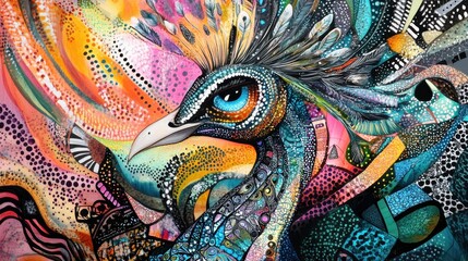 Fototapeta premium An abstract painting of a peacock , zentangle patterns 