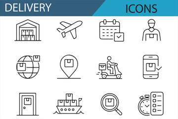 Global Logistics and Delivery Icons for Digital Projects