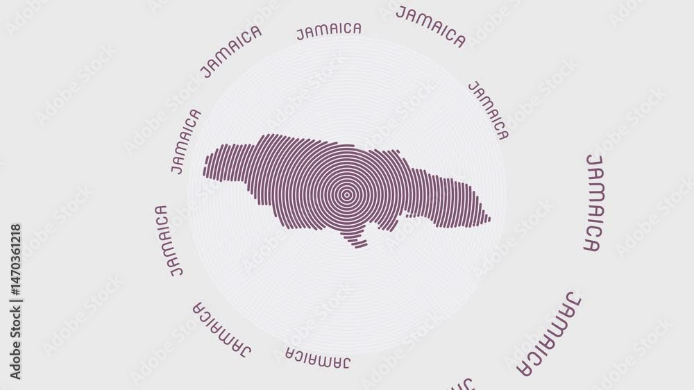 Poster jamaica shape with dynamic circles visual effect. animation of jamaica logo appearing from rotating 