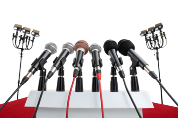Press conference microphones, isolated on transparent background