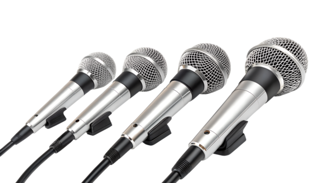 Press conference microphones, isolated on transparent background