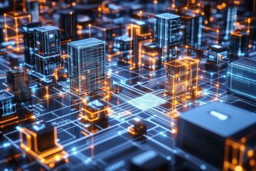 Futuristic city circuit board