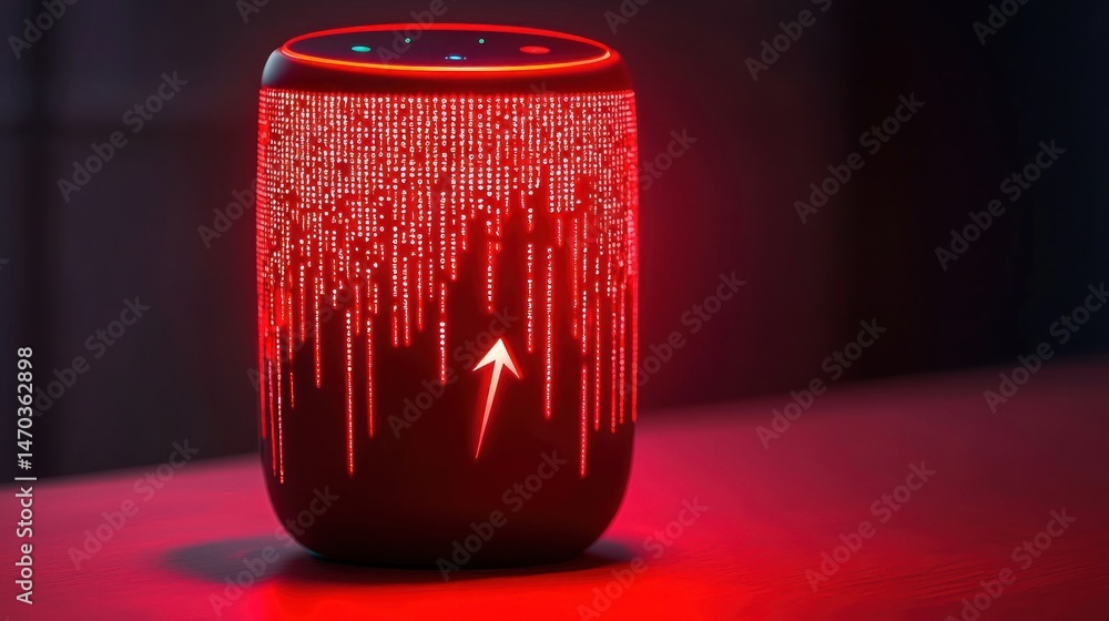 Aufkleber Illuminated cylindrical device with digital code display and glowing red accents