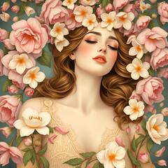 woman beauty with  spring flower, 