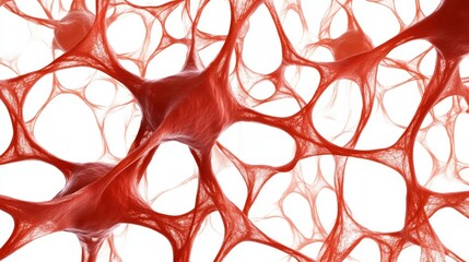 Abstract illustration of interconnected neurons in vibrant red tones, showcasing intricate cell structures.