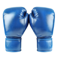 Blue boxing gloves ready for fighting on white background