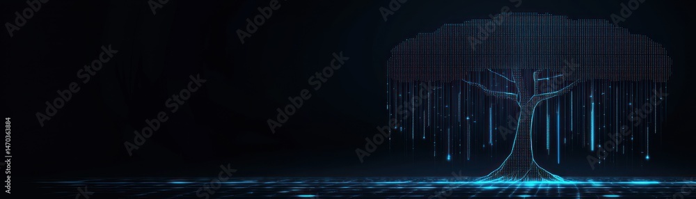 Aufkleber A digital abstract tree glowing with illuminated data and lines