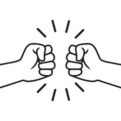 fighting gesture with two thin line fists. concept of danger, riot, revolt, versus, aggression, confrontation. isolated on white background. linear style trend modern logo design vector illustration